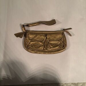 Armani Exchange Gold Metallic Leather Wristlet Clutch